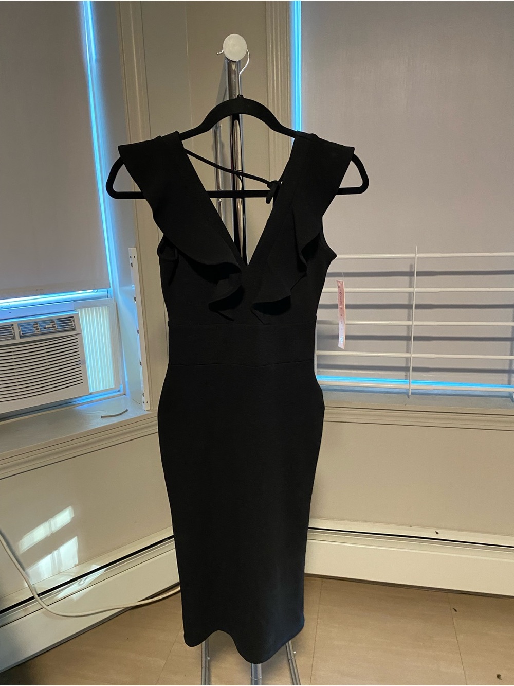 Crave Fame Black Ruffle V-Neck Midi Dress